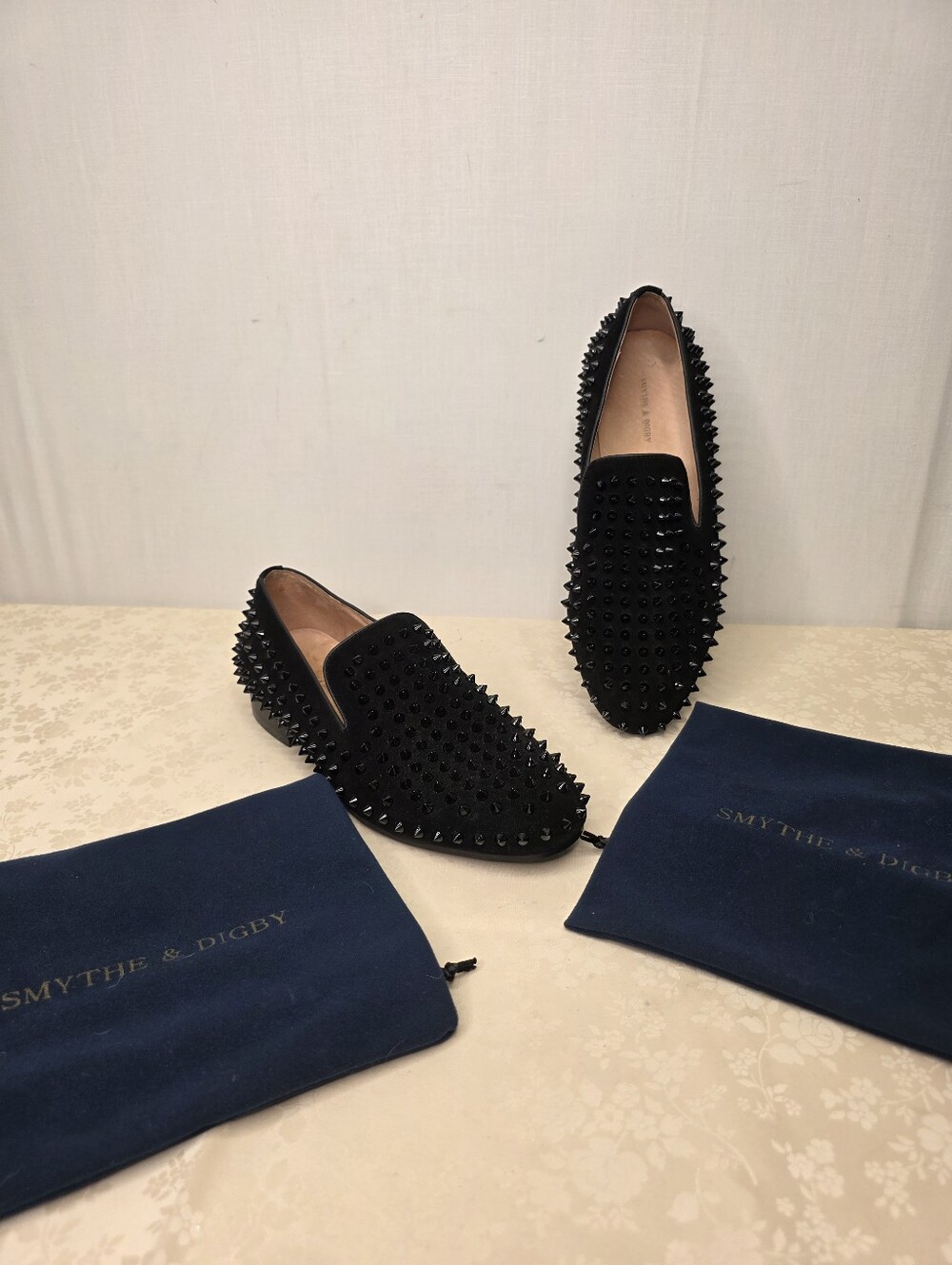 SMYTHE & DIGBY Men's Spiked Studded Black Suede Loafers Slip On Shoes Size 9 Dus